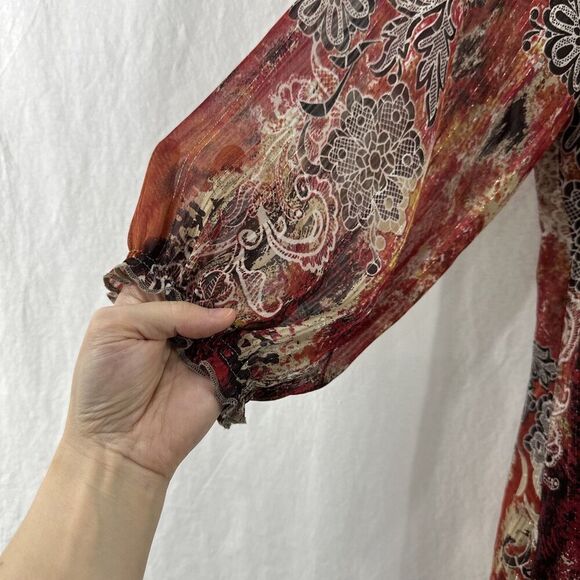 Sara Michelle Boho Metallic Thread Paisley Peasant Top Y2K Womens Size 1X Hippie - Picture 5 of 11